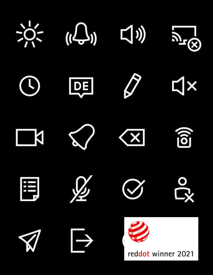 Auf diesem Bild sind mehrere Beispiele der Wilo Piktogramme mit dem Red Dot Winner 2021 Label zu sehen.
