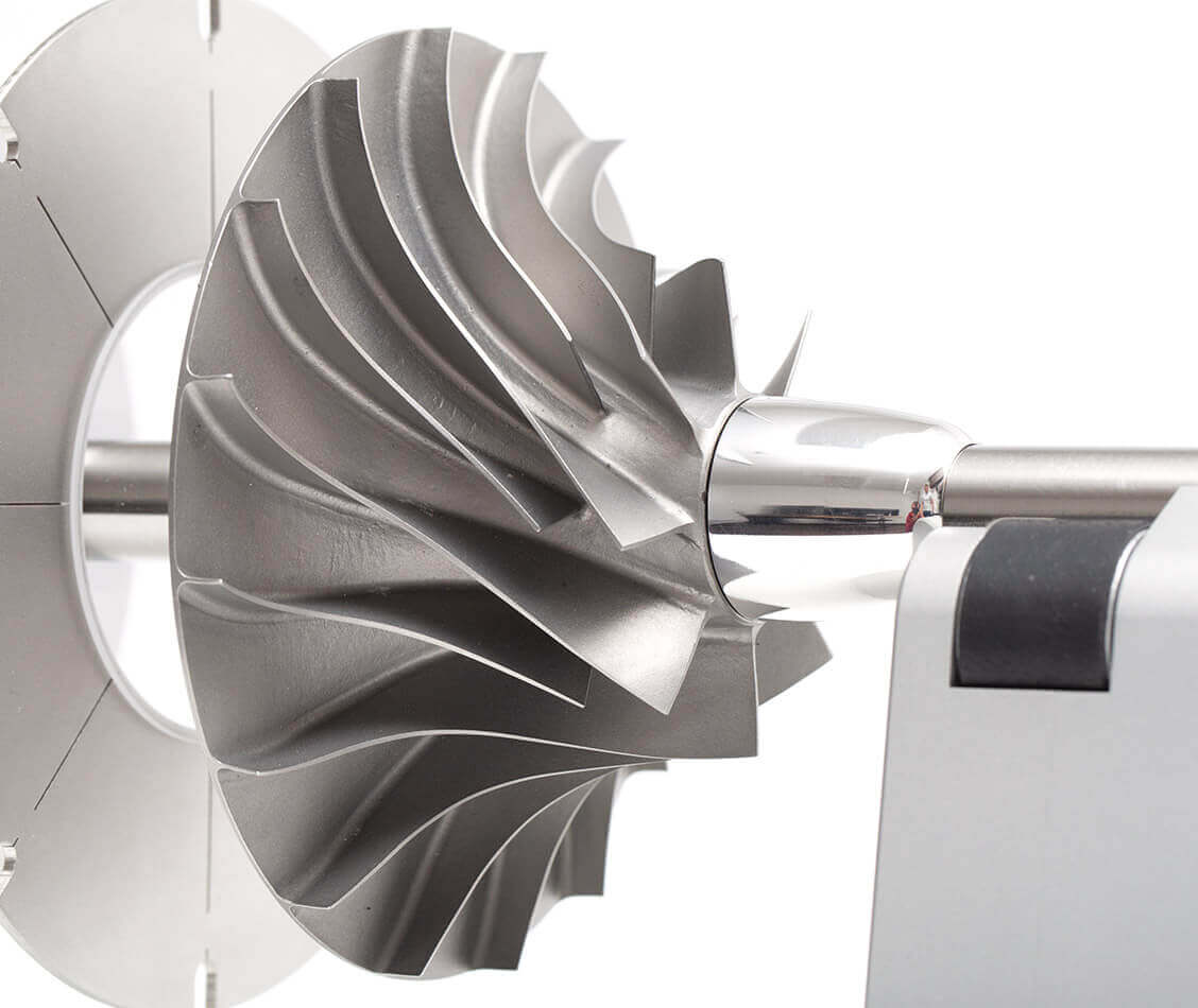 This picture shows a detailed view of the impeller of the turbo blower of the company Aerzen Maschinenfabrik GmbH.